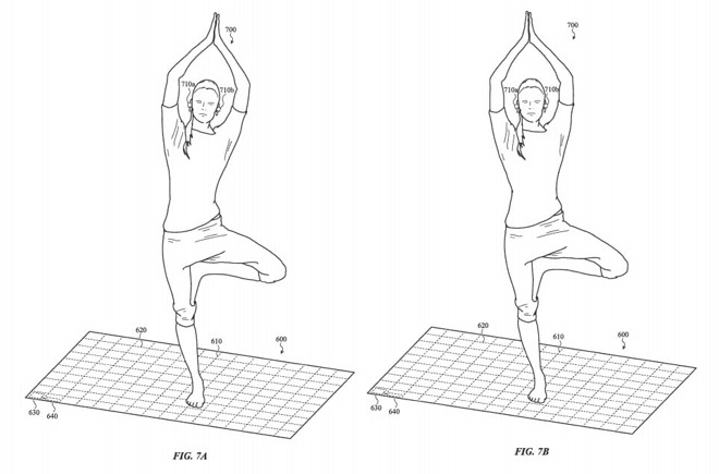The patent mentions monitoring the balance of a user doing yoga.