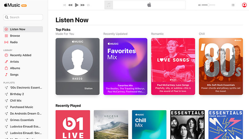 Relaunched Apple Music 'beta' web player features new 'Listen Now' tab