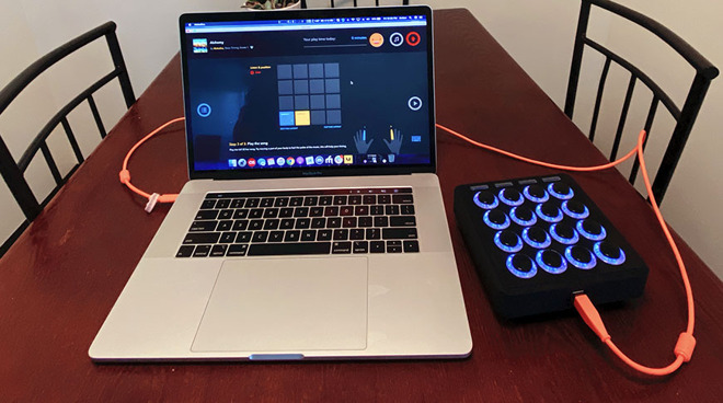 Melodics can be paired with drum pads like the Midi Fighter 3D