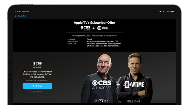 Apple offers 50% discount when you bundle CBS and Showtime with Apple TV+