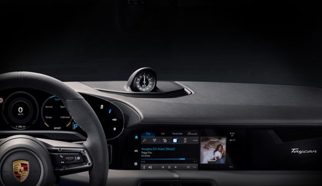 Porsche Taycan and Apple Music on the dashboard