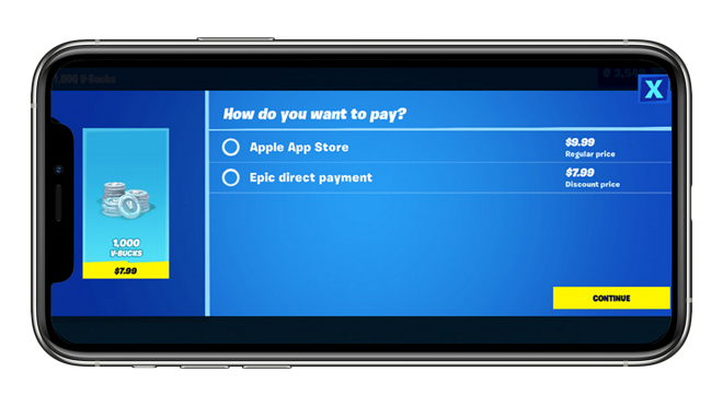 The Fortnite update added a second direct payment option.