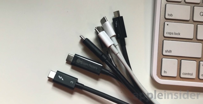 A collection of Thunderbolt 3 and USB 2.0 Type-C Apple charging cables
