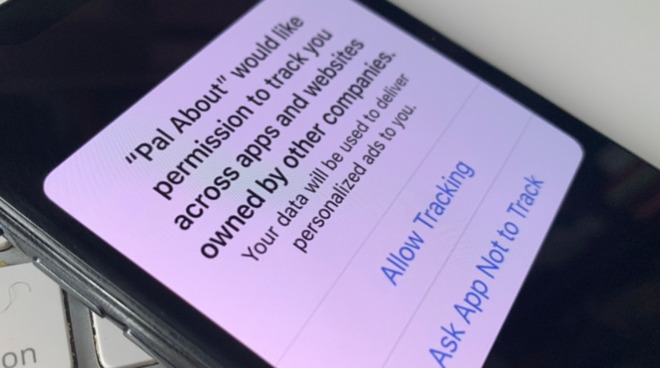 Example of how iOS 14 will require user permission to allow ad tracking. Credit: AppleInsider