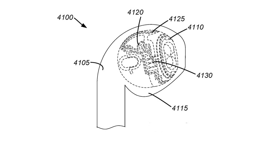 Detail from the patent illustrating how circuitry can be fitted to the form of the earbud