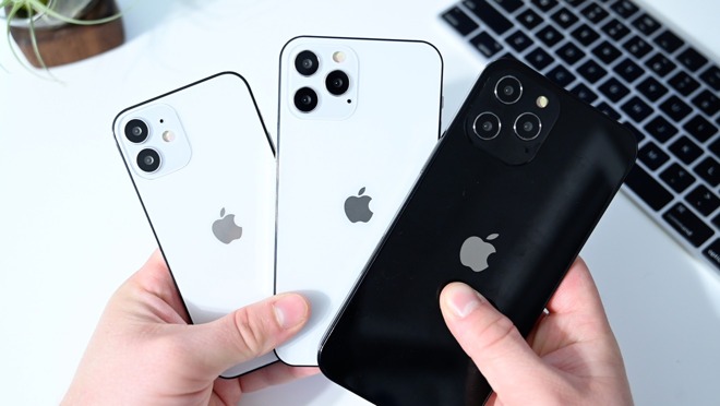 Mock-ups of the 'iPhone 12,' 'iPhone 12 Pro,' and 'iPhone 12 Pro Max'