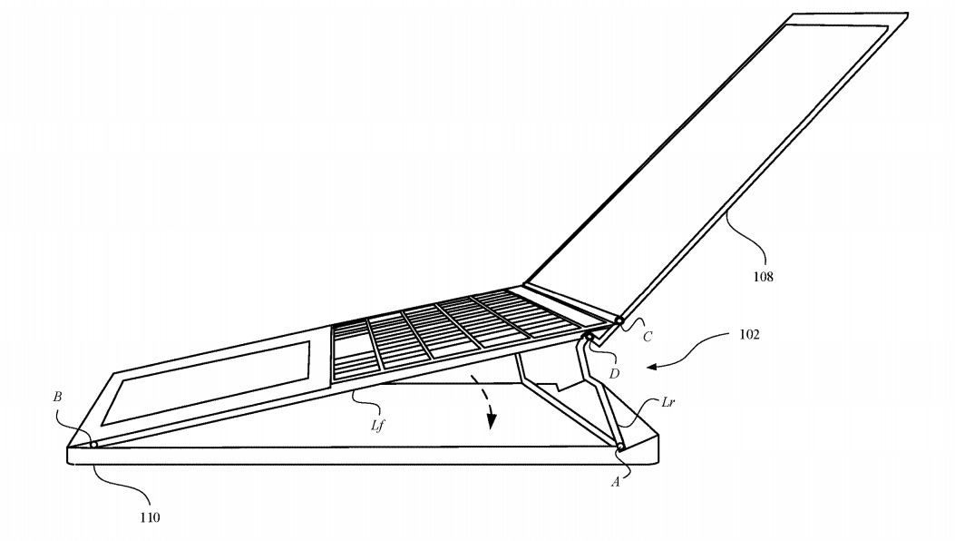 The hinge mechanism could raise the entire top surface of the MacBook up to a better typing angle.