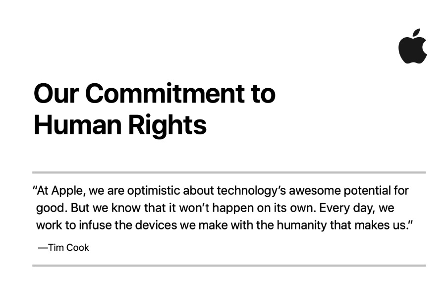 Tim Cook's quote at the start of Apple's new policy document