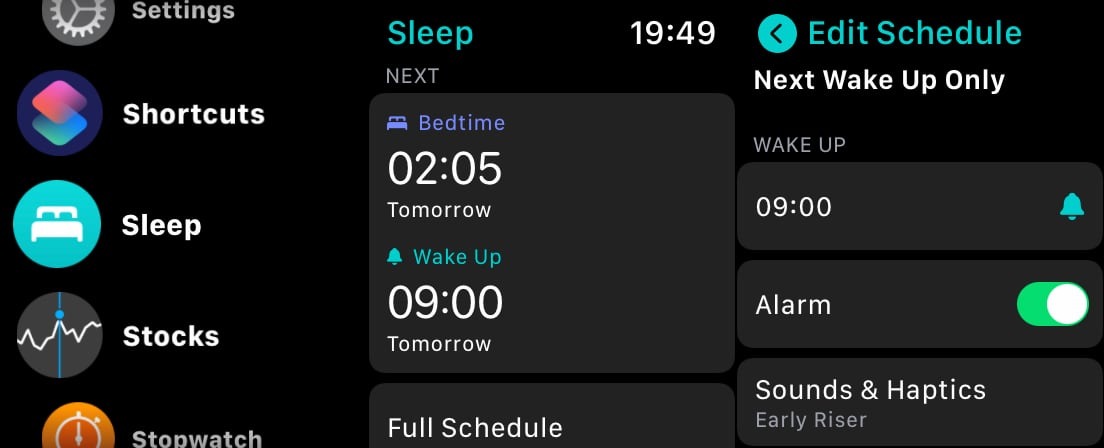 Setting up schedules in Sleep on the Apple Watch is also quite easy to do. 