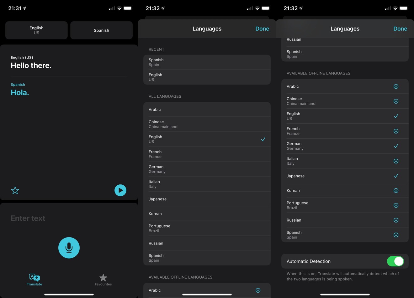 Changing the language and downloading files for offline translations in iOS 14.