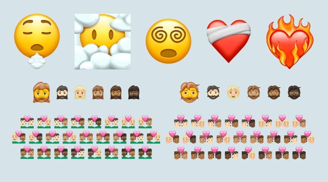 Some of the 217 emoji included as part of Emoji 13.1 arriving on iPhones in 2021 [via Emojipedia]