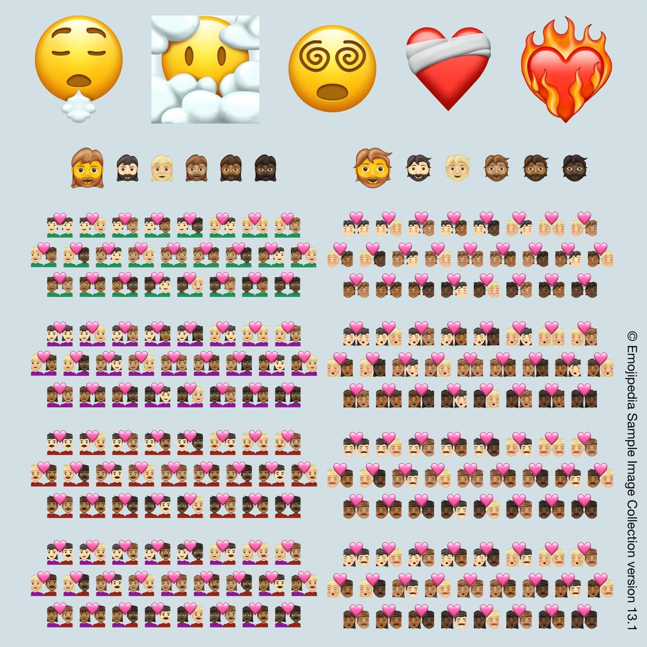 All 217 emoji combinations in Emoji 13.1 [via Emojipedia]