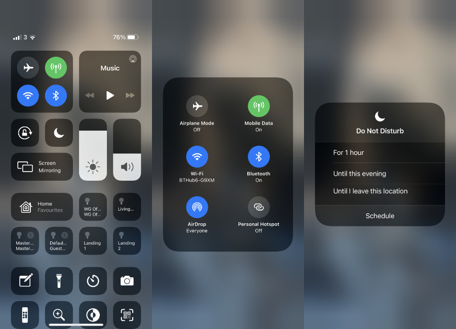Long press most sections in Control Center and you get many finer options