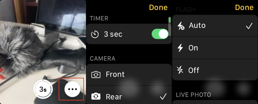 Press the ellipses button in the Camera app to uncover many more options