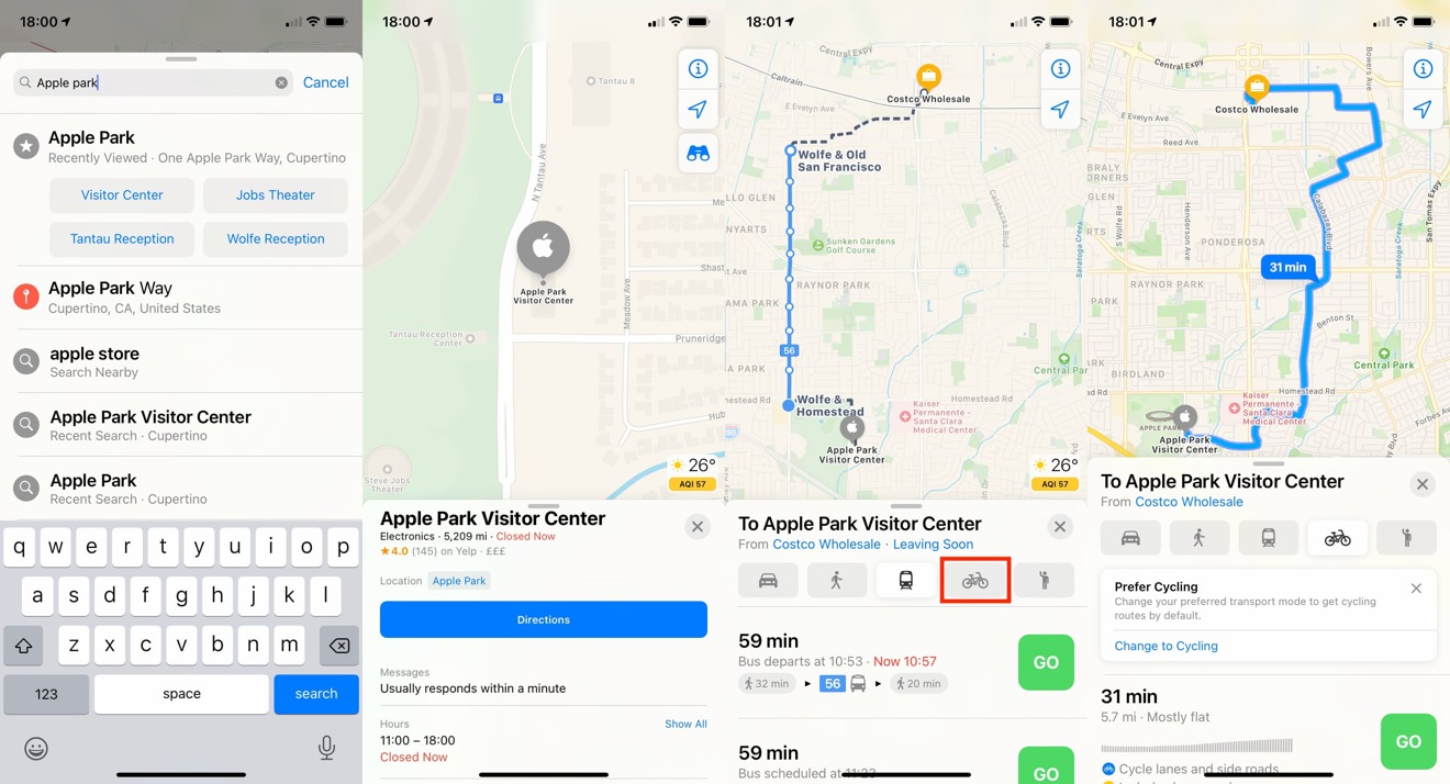 How to set cycling directions in Apple Maps in iOS 14