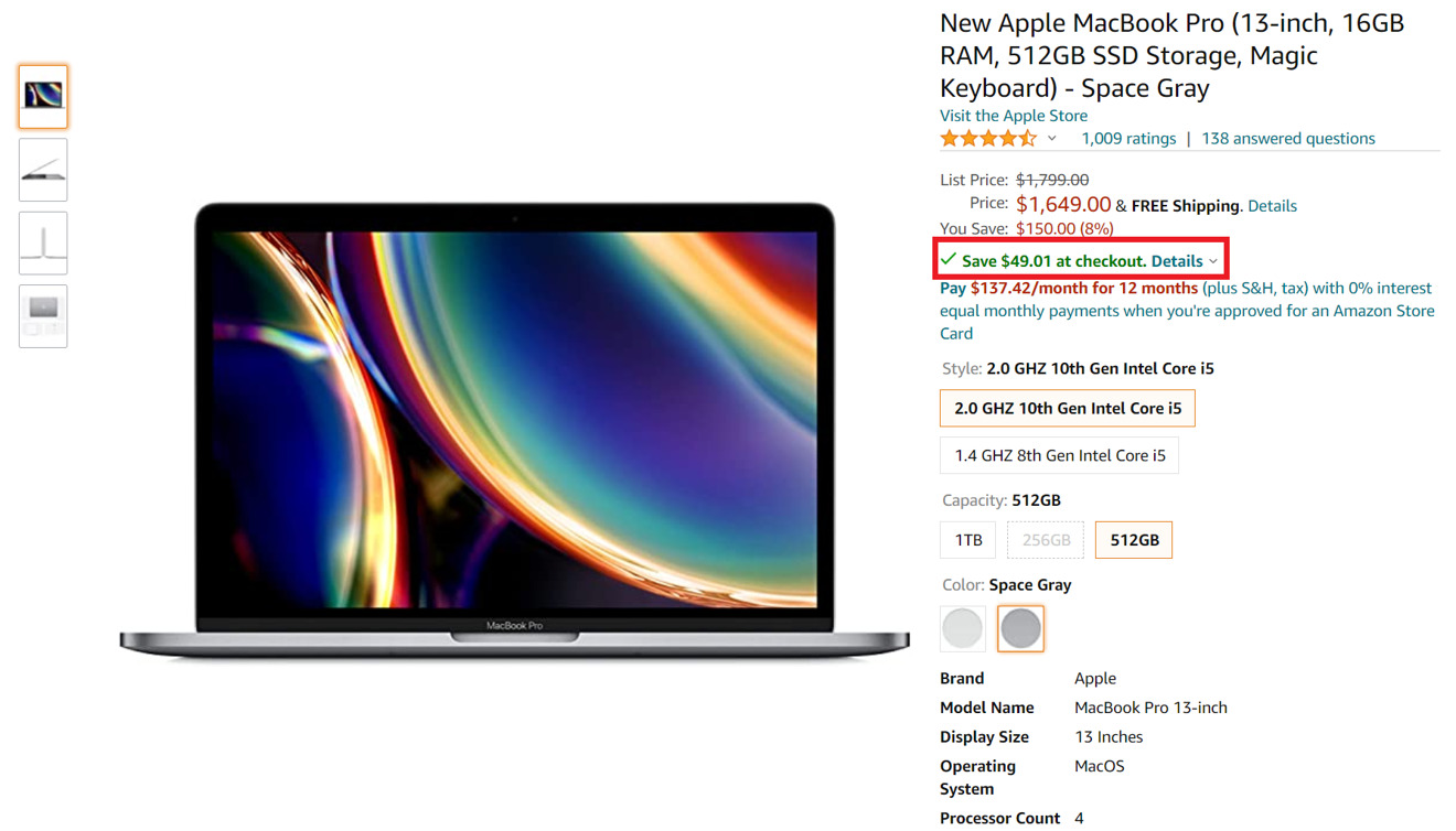 Amazon hidden MacBook Pro deal
