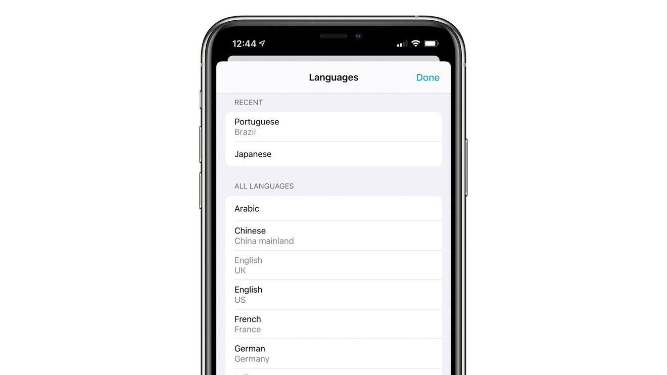 Some of the available languages in the Translate app