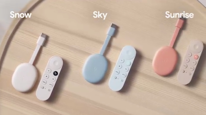 Google TV in three colors with dedicated remotes