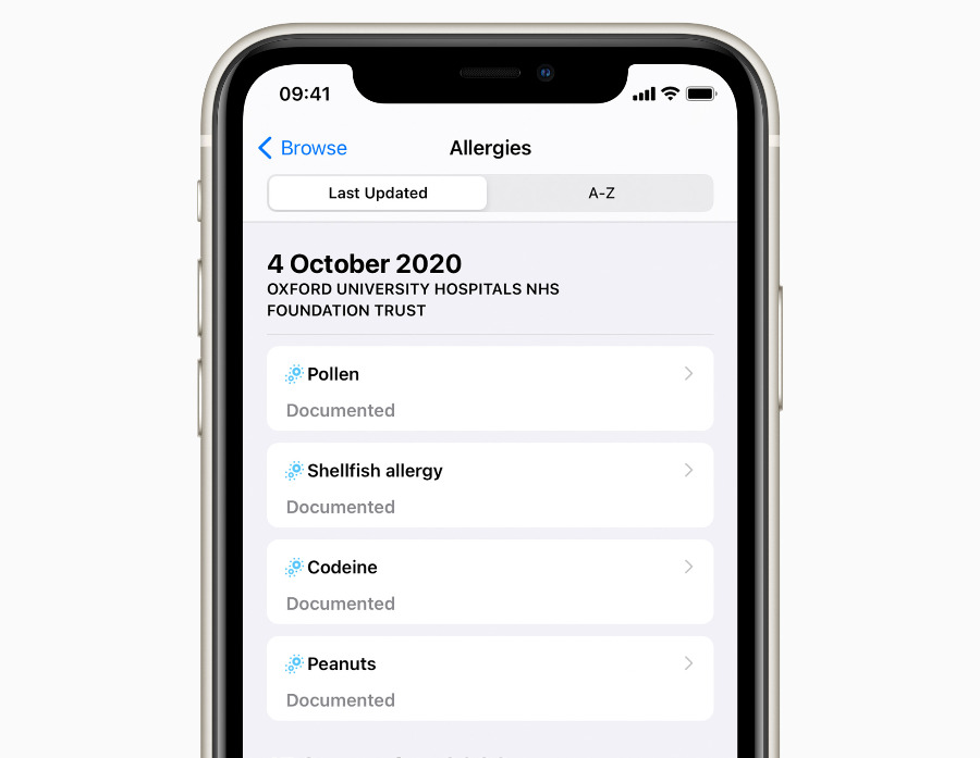 Example of a UK patient's details in Health Records (Source: Apple)