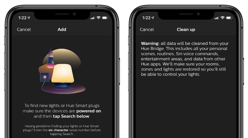 The Philips Hue app does not offer much help when troubleshooting issues