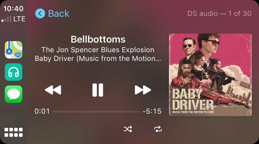 The DS Audio app running in CarPlay.