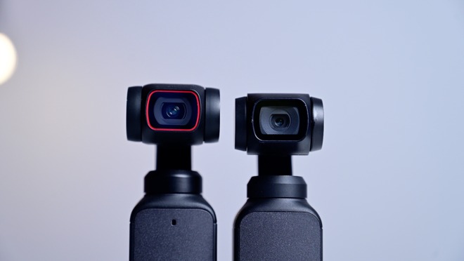 DJI Pocket 2 lens and larger sensor (left) compared to DJI Osmo Pocket (right)