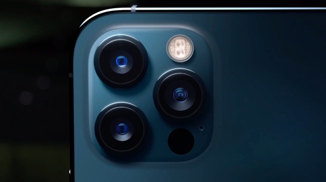 The iPhone 12 Pro camera arrangement, with LiDAR.