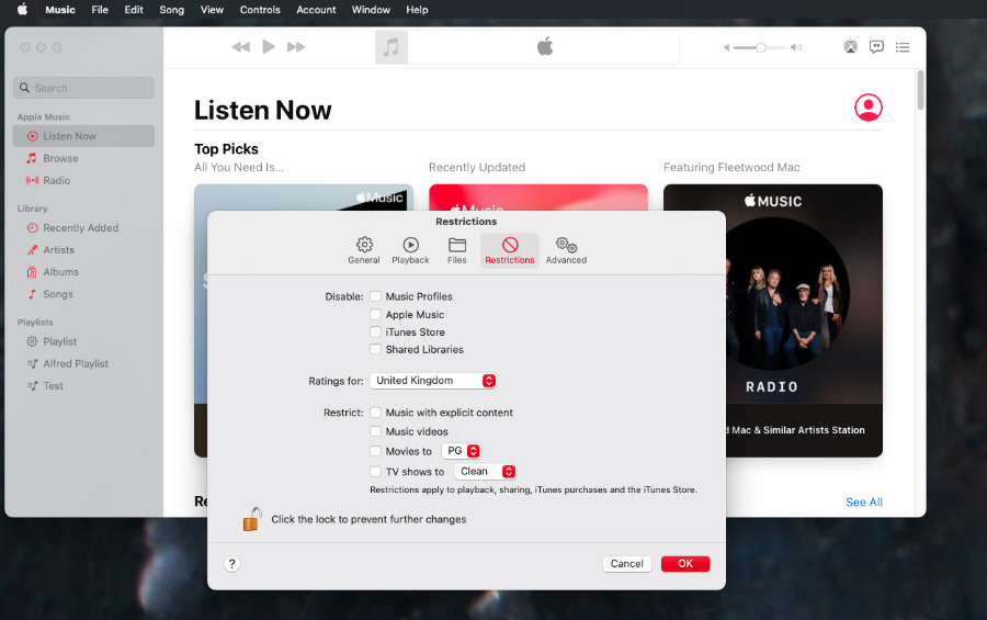 Both the Mac and iOS apps for Apple Music include the ability to filter explicit content
