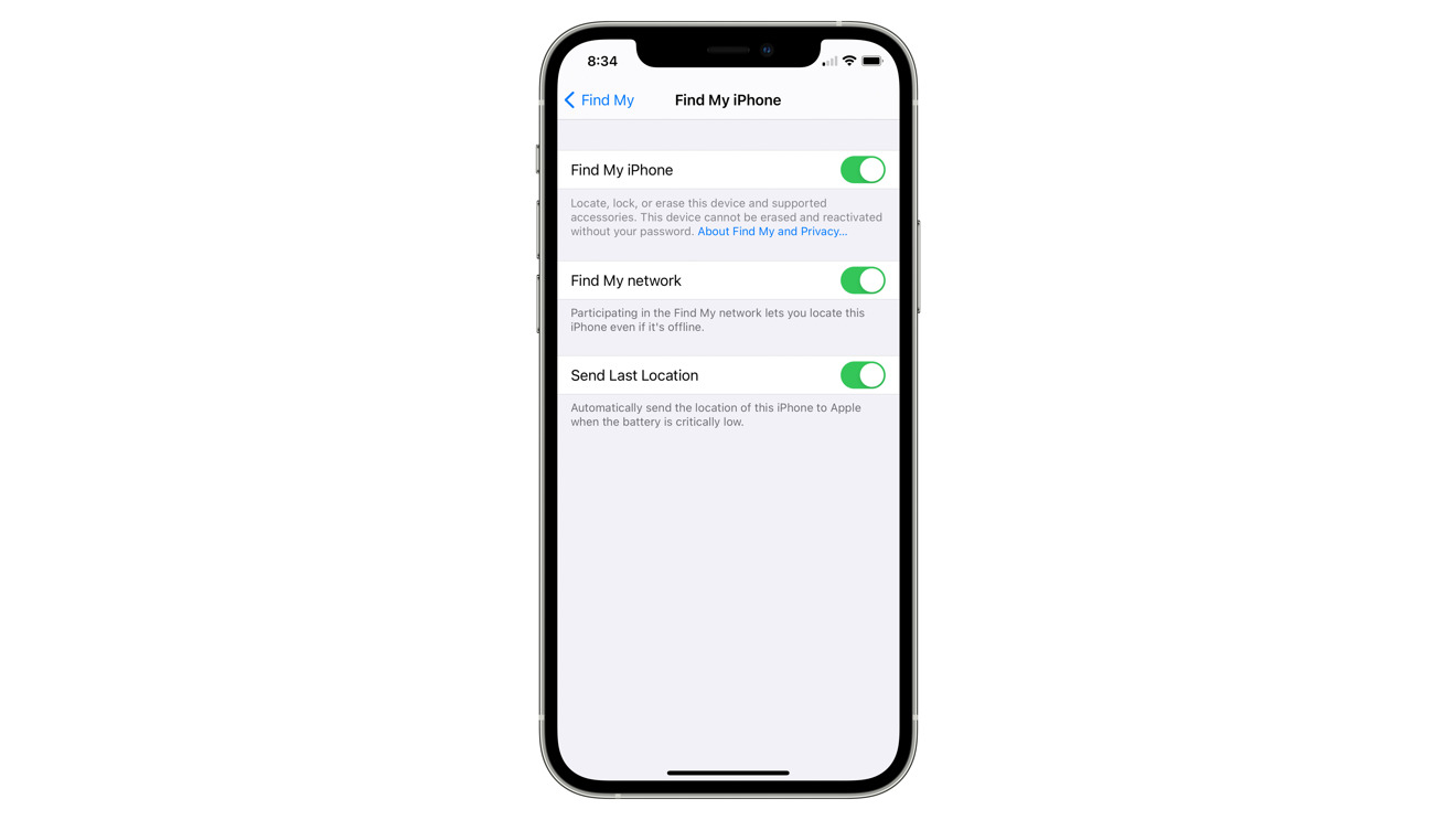 iPhone lost-device settings