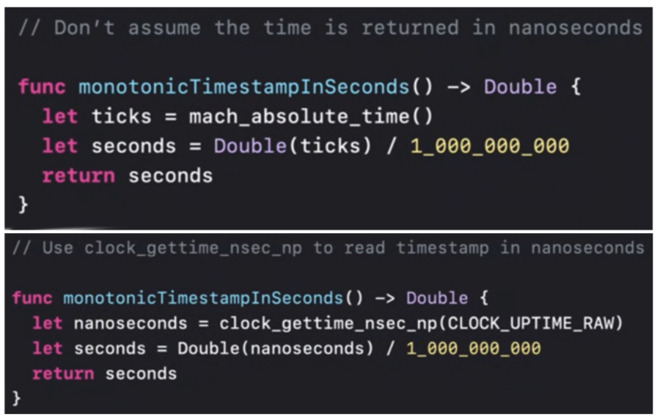 Top: app code in Catalina. Bottom: the same code in Big Sur. It's not just about recompiling, it can be about rethinking. (Source: MacPaw)