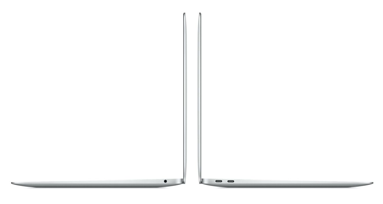 A headphone jack and two Thunderbolt ports appear on both versions of the MacBook Air.