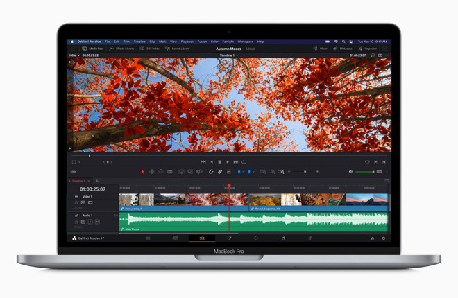 The M1 in the new 13-inch MacBook Pro can play back full-quality 8K ProRes video in DaVinci Resolve flawlessly.