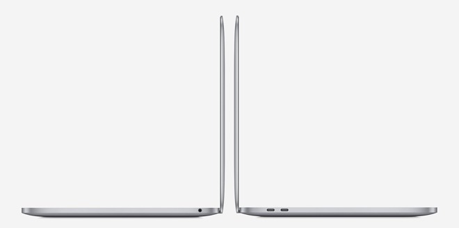 The M1 13-inch MacBook Pro has only two Thunderbolt ports and the headphone jack.