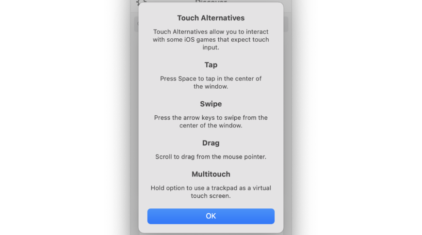 Touch-based apps might need some alternative controls when using a mouse and keyboard
