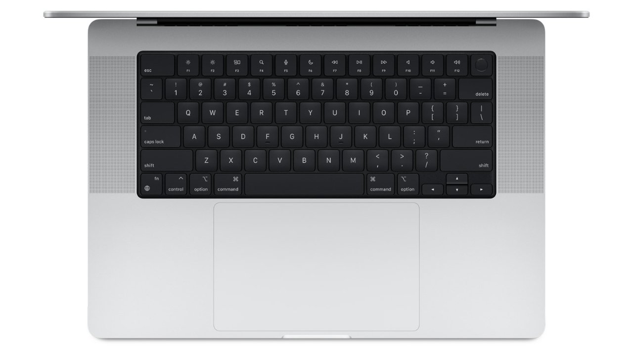 Клавиатура в пълен размер с набор от функционални клавиши на най-новите модели MacBook Pro