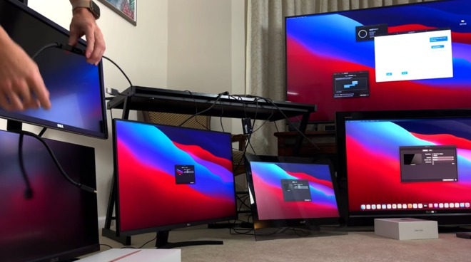 The six displays are all connected to an M1 Mac mini [Raslan Tulupov]