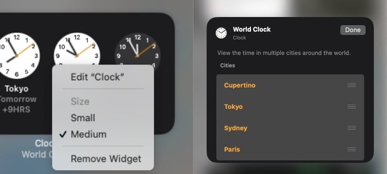 RIght-clicking a widget can bring up Edit options in macOS Big Sur. 