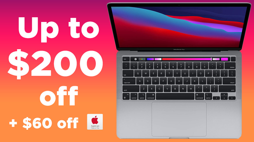 $120 to $200 off Apple's M1 MacBook Pro. $60 off AppleCare.