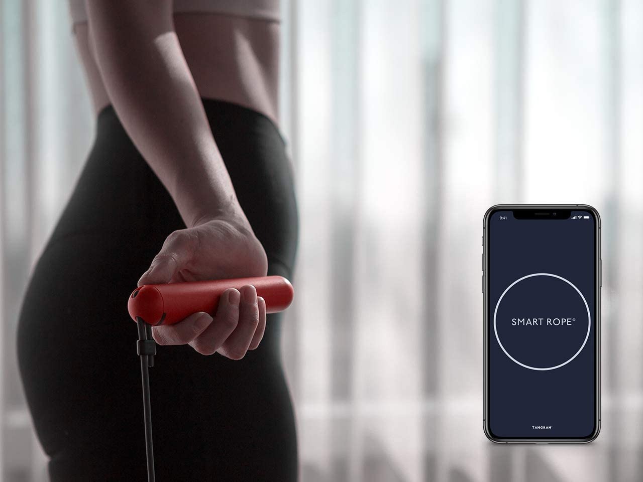 The Tangram Smart Jump Rope tracks key metrics while jumping along to Apple Fitness+