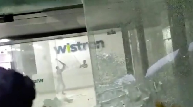 An image from a video showing the violence at the Wistron facility.