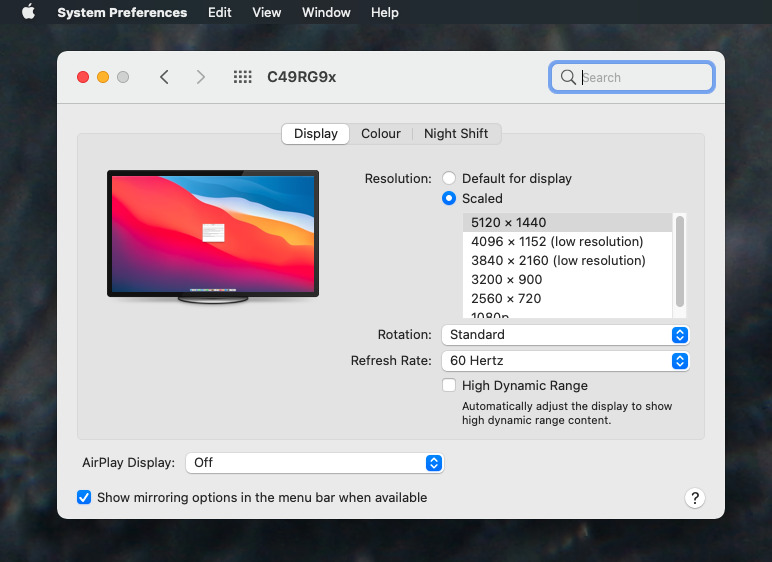 Apple's Displays settings pane is not displaying all the available resolutions that an attached monitor can support