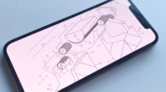 Detail from the patent showing geared hinges on a foldable display