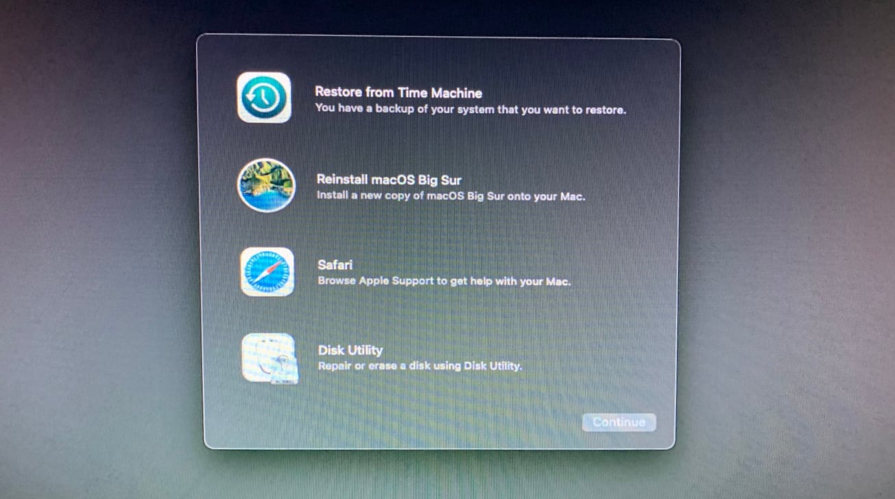 One of the menus you will see when installing macOS Big Sur to the external drive. 
