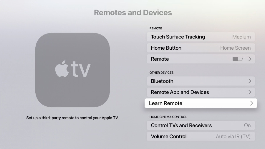 A new remote will need to be paired with your Apple TV and, if it's an infrared one, also taught how Apple TV works