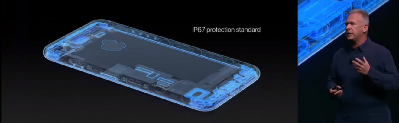 Phil Schiller introducing the water resistant iPhone 7 in 2016