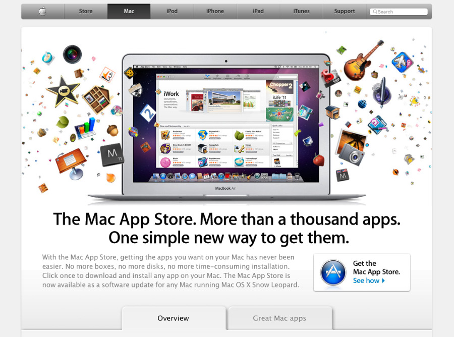 The Mac App Store as originally promoted on Apple.com in 2011