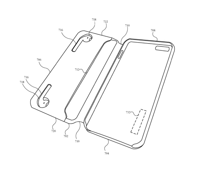 Detail from the patent showing an alternative position for charging AirPods in an iPhone case