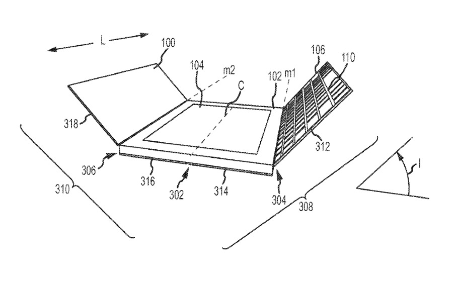 Detail from the patent showing one view of a front-and-back iPad cover including a keyboard