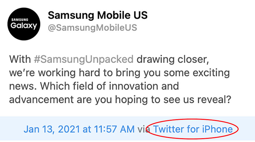 photo of Samsung inadvertently uses iPhone to tweet Galaxy Unpacked promo image