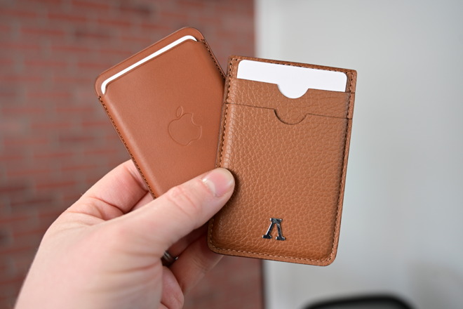 Honey brown Labodet wallet compared to Apple's Saddle Brown wallet